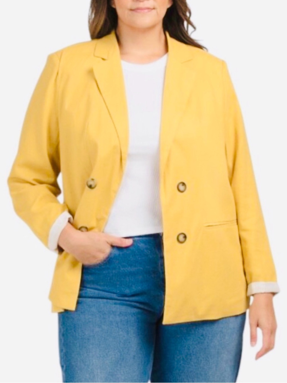 Tahari Linen-Blend Blazer - Mustard